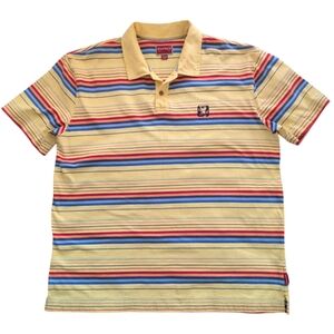 Tommy Hilfiger Polo Mens XXL Red Label Denim Premium Vintage Denim Yellow Stripe